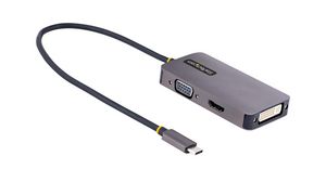 Multi-Port Adapter, USB-C Plug - HDMI Socket / DVI Socket / VGA Socket, Silver