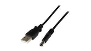 Cable, Wtyk USB A - Wtyk tulejowy 2,5 × 5,5 × 11 mm, 1m, USB 2.0, Czarny
