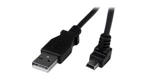 Câble USB avec fiche à angle droit (vers le bas), Fiche USB A - USB Mini-B, 2m, USB 2.0, Noir