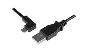 Kabel ładowania z wtyczką pod kątem prostym (w lewo), Wtyk USB A - Wtyk USB Micro-B, 2m, USB 2.0, Czarny