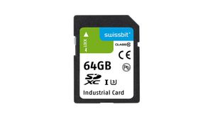 Industrial Memory Card, SD, 64GB, 95MB/s, 25MB/s, Black