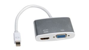 Multi-Port Adapter, Mini DisplayPort Plug - HDMI Socket / VGA Socket, Silver