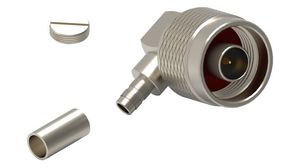 RF Connector, N-Type, Brass, Plug, Right Angle, 50Ohm, Crimp Terminal