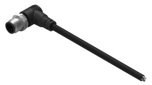 Cable Assembly, Zinc Alloy, M12 Plug - Bare End, 4 Conductors, 2m, IP67, Angled, Black