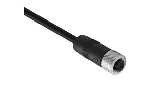 Cable Assembly, Brass, M12 Socket - Bare End, 4 Conductors, 2m, IP67, Straight, Black