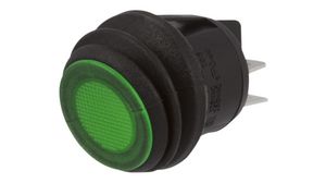 Osvětlený kolébkový přepínač, 20V, 10 A / 16 A / 20 A, 2NO, 250V, ON-OFF, IP65, Černá / Zelená