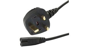 Câble d'alimentation AC, Fiche UK Type G (BS1363) - IEC 60320 C7, 1.8m, Noir
