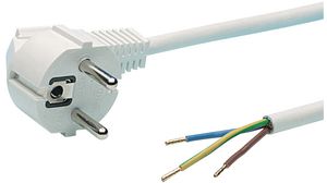 AC Power Cable, DE Type F (CEE 7/4) Plug - Bare End, 3m, White