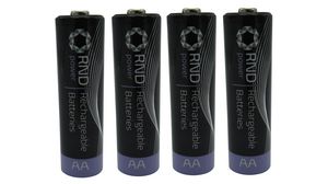 Rechargeable Battery, Ni-MH, AA, 1.2V, 2.6Ah, Pack of 4 pieces