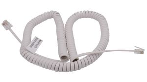 Modulární telefonní kabel, Zástrčka RJ10 - Zástrčka RJ10, Svinuté, 5m, Bílá