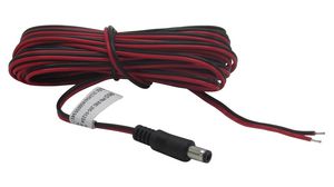 Stejnosměrný propojovací kabel, 2.5x5.5x9.5mm Zástrčka - Neizolované konce, Rovný, 5m, Černá/červená