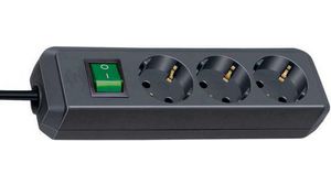 Stopcontact Eco-Line 3x DE-socket type F (CEE 7/3) - DE-stekker type F (CEE 7/4) Zwart 3m