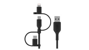 Cable, USB-A Plug - Apple Lightning / USB-C Plug / USB Micro-B Plug, 1m, Black