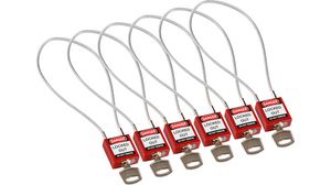 Compact Cable Padlock, Keyed Alike, Red, Pack of 6 pieces