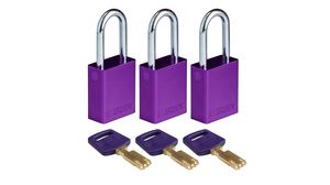 SafeKey Padlock with Steel Shackle, Keyed Alike, Aluminium, Purple, Pack of 3 pieces