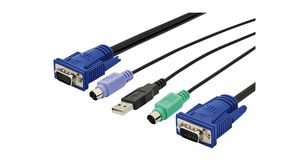 KVM-kabel, USB / PS/2 / VGA, 3m