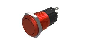 Pushbutton Switch, 1CO, Momentary Function, Red, 16mm Soldering Terminal