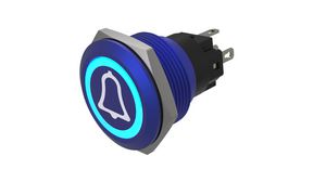 Illuminated Pushbutton Switch Momentary Function 1CO LED Blue Bell Soldering Terminal