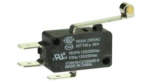 Micro Switch V15, 16A, 1CO, 0.59N, Long Roller Lever