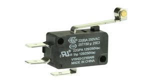 Micro Switch V15, 22A, 1CO, 0.96N, Roller Lever