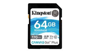 Memory Card, SD, 64GB, 170MB/s, 70MB/s, Black