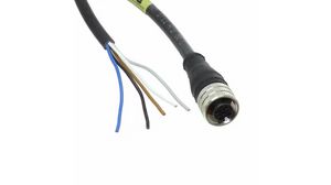 Cordset, Black, Straight, 4A, 22AWG, 10m, M12 Socket - Pigtail, Conductors - 5