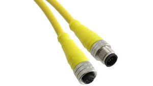 Cordset, Yellow, Straight, 4A, 18AWG, 2m, M12 Plug - M12 Socket, Conductors - 5