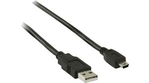 Cable, Wtyk USB A - Wtyk 5-stykowy USB Mini-B, 3m, USB 2.0, Czarny