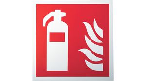 Safety Label, Fire Extinguisher, Square, White on Red, Plastic, Safety Condition, 1pcs
