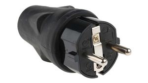 Mains Plug, DE/FR Type F/E (CEE 7/7) Plug, Rubber, Black, 250V