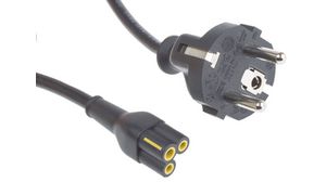 AC Power Cable, DE/FR Type F/E (CEE 7/7) Plug - IEC 60320 C5, 1.8m, Black