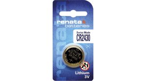 Button Cell Battery, Lithium, CR2430, 3V, 285mAh
