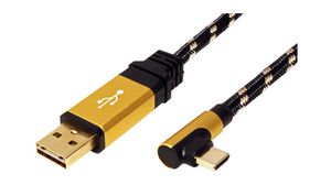 Kabel, USB A-Stecker - USB C-Stecker, 1.8m, USB 2.0, Schwarz / Gold