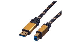 Cable, Wtyk USB A - Wtyk USB B, 800mm, USB 3.0, Czarny / złoty