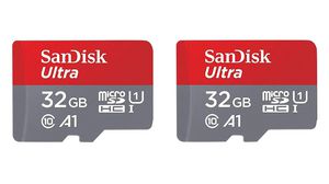 Scheda di memoria, confezione da 2, microSD, 32GB, 120MB/s, Grigio / Rosso