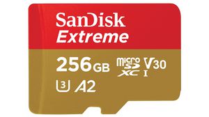 Teollinen muistikortti, microSD, 256GB, 190MB/s, 130MB/s, Kulta / Punainen