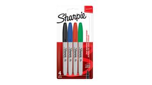 Marker Pen, Black/Blue/Green/Red, Permanent, Fine, 4pcs