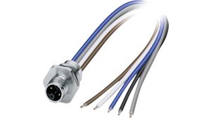Circular Connector, M12, Plug, Straight, Poles - 5, Assembled with Wires, Front Mount