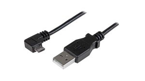 Kabel ładowania z wtyczką pod kątem prostym (w prawo), Wtyk USB A - Wtyk USB Micro-B, 2m, USB 2.0, Czarny