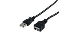 Cable, USB-A-kontakt - USB-A-uttag, 914mm, USB 2.0, Svart