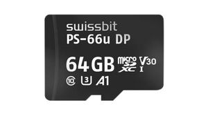 Scheda di memoria industriale, microSD, 64GB, 47MB/s, 46MB/s, Nero