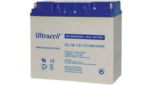 Rechargeable Battery, Lead-Acid, 12V, 18Ah, Screw Terminal, M5