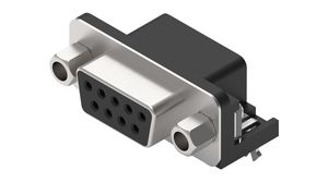 D-Sub-connector met zeskantschroef, 8 mm, gehaakt, Aansluiting, DE-9, Printplaatpennen, Zwart
