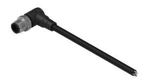 Cable Assembly, Zinc Alloy, M12 Plug - Bare End, 5 Conductors, 2m, IP67, Angled, Black