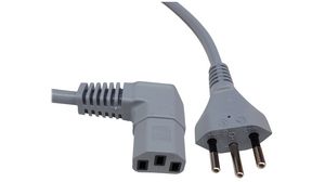 Kabel zasilający AC, Wtyk CH typu J (T12) - IEC 60320 C13, 2m, Szary