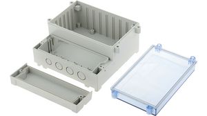 PCB Enclosure DIN Rail 296x158x281mm Grey / Transparent Blue ABS / Polycarbonate IP65