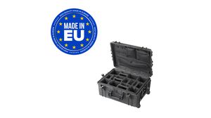 Roller Watertight Case with Padded Dividers and Organizer, 53.38l, 594x473x270mm, Polypropylene (PP), Black