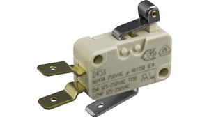 Mikroswitch D4, 16A, 1CO, 4N, Kort rullearml
