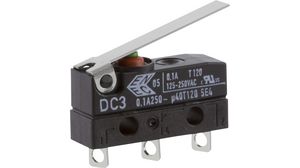 Micro Switch DC, 100mA, 1CO, 2N, Straight Lever