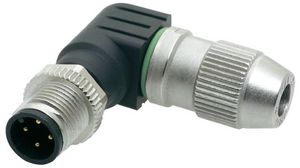 Circular Connector, M12, Plug, Right Angle, Poles - 4, HARAX Connection, Cable Mount